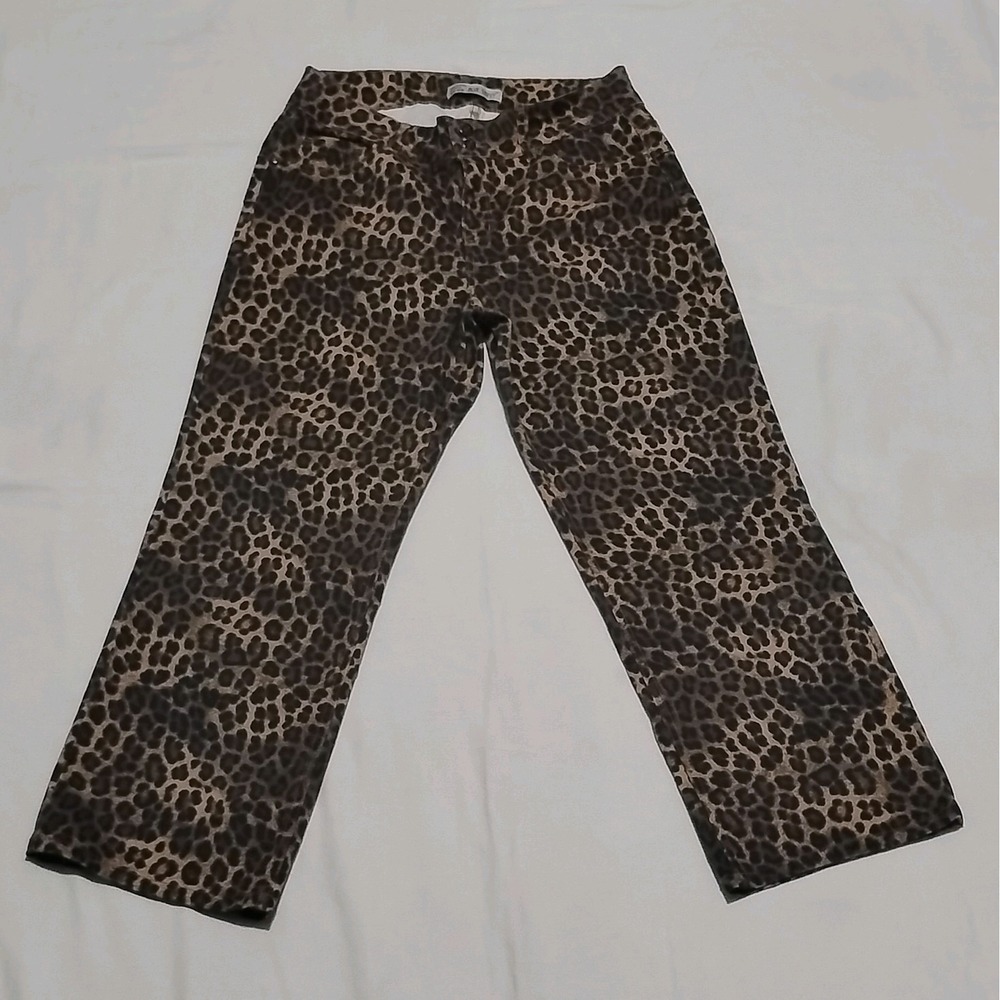 Blue Savvy Leopard Print Brown/Black Straight Leg Denim Pants Pockets Plus 16W